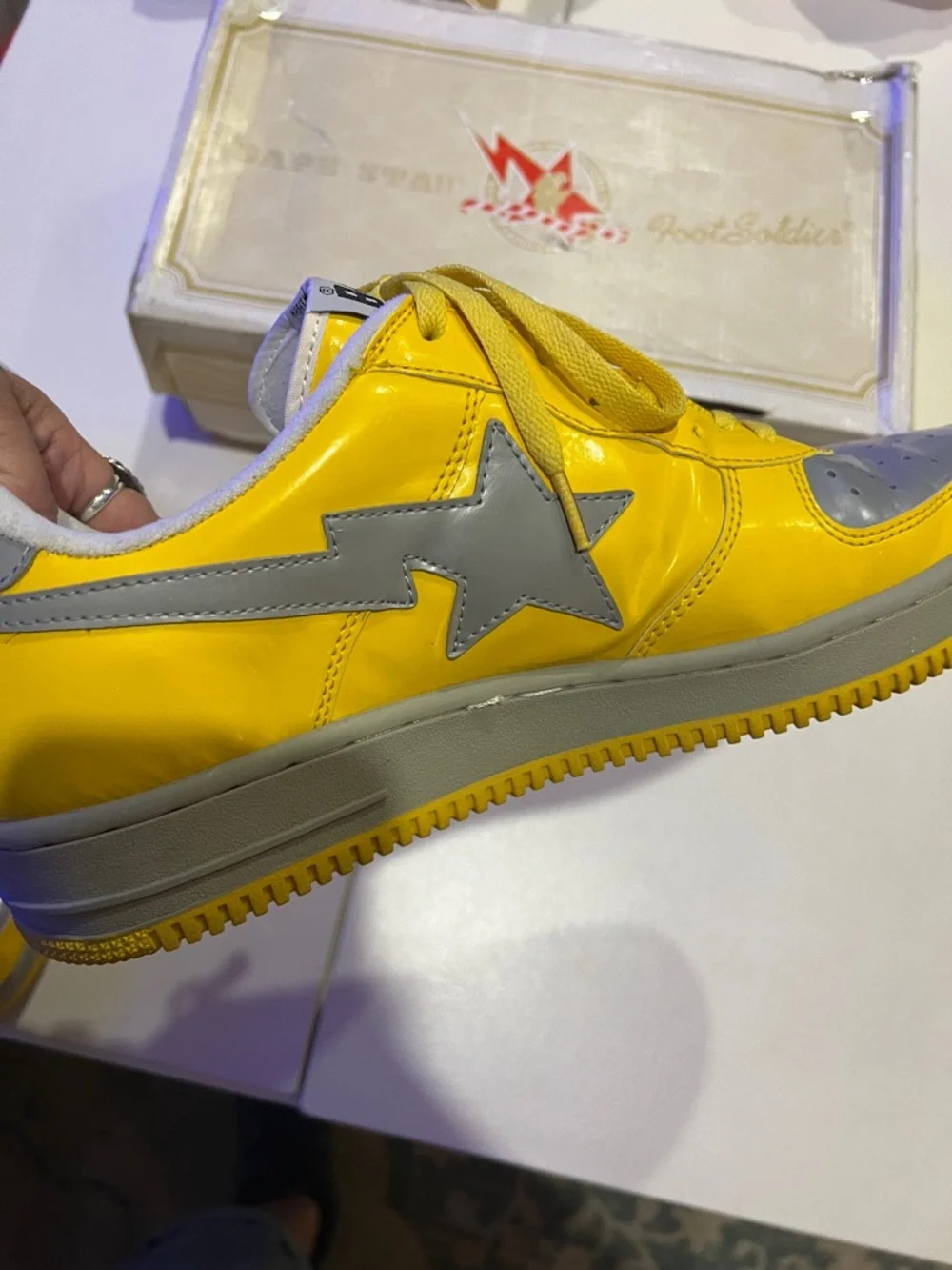 A Bathing Ape Bapesta FS 001 Low in a yellow and grey colorway size 12